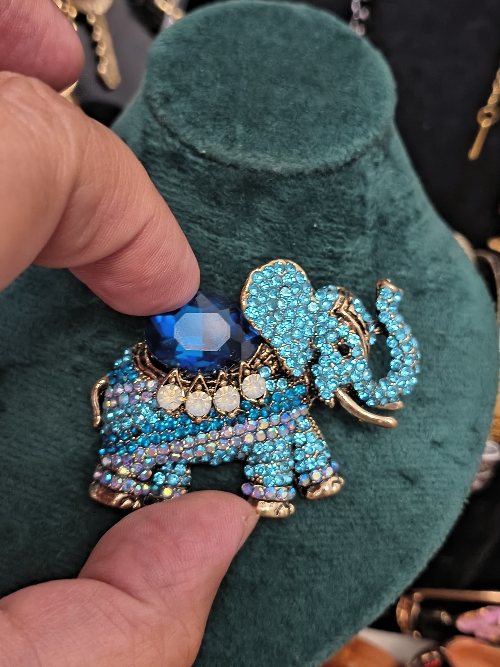 Turquoise Crystal Elephant Brooch